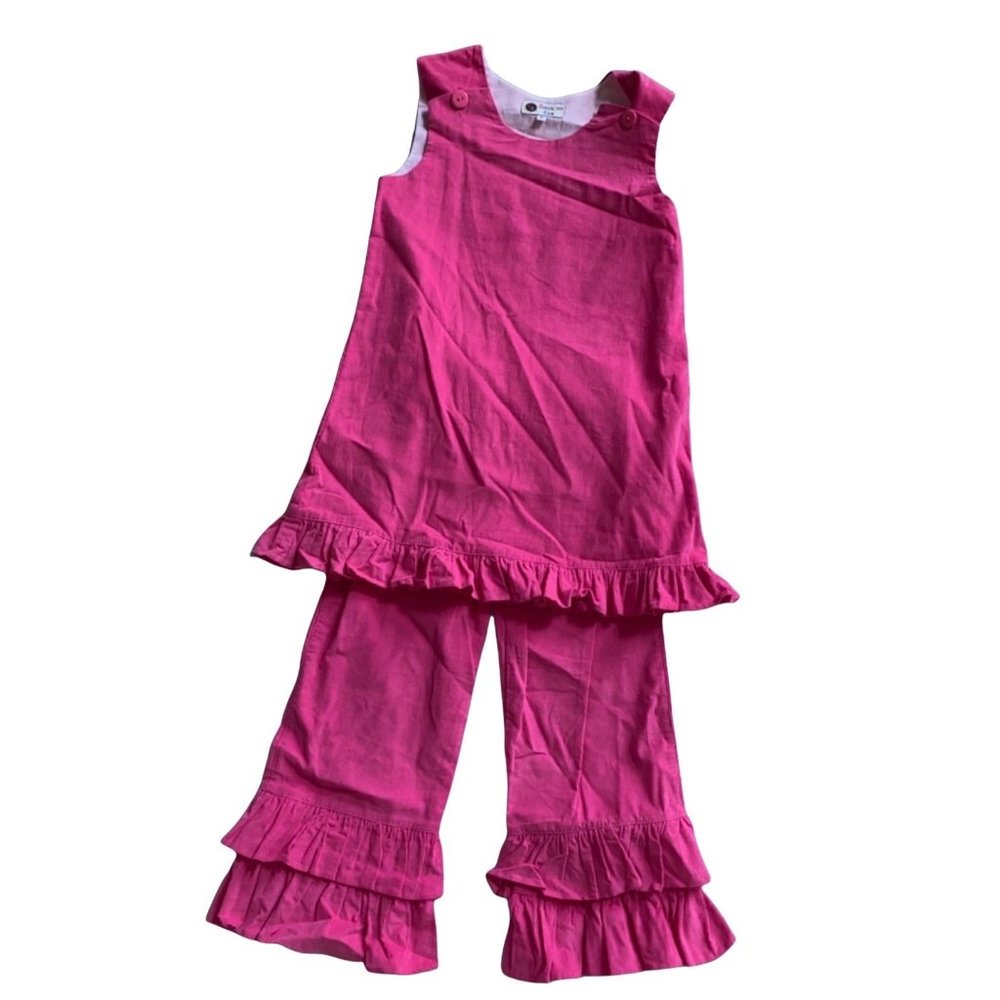 SmockaDot Kids fuchsia pink corduroy ruffle set 6 EUC